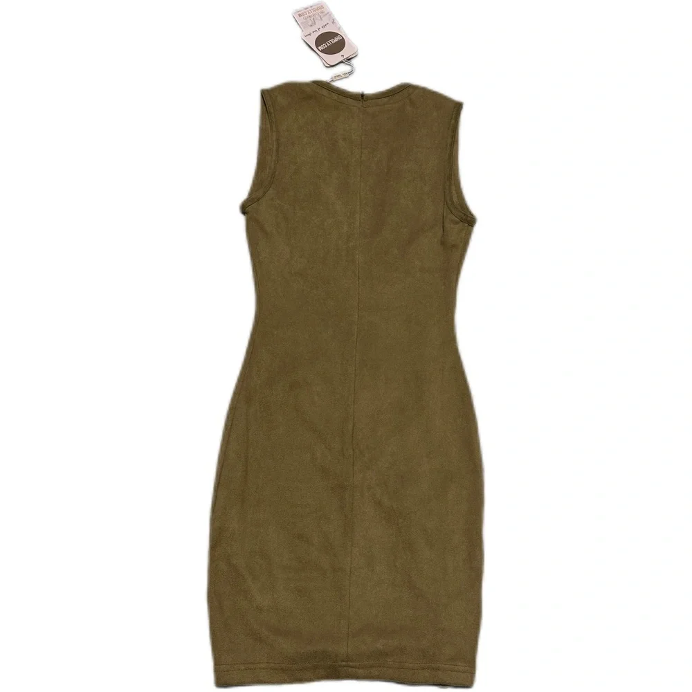 BNWT Oh Polly Thigh And Mighty Plunge Suede Mini Dress in Green - Picture 7 of 7